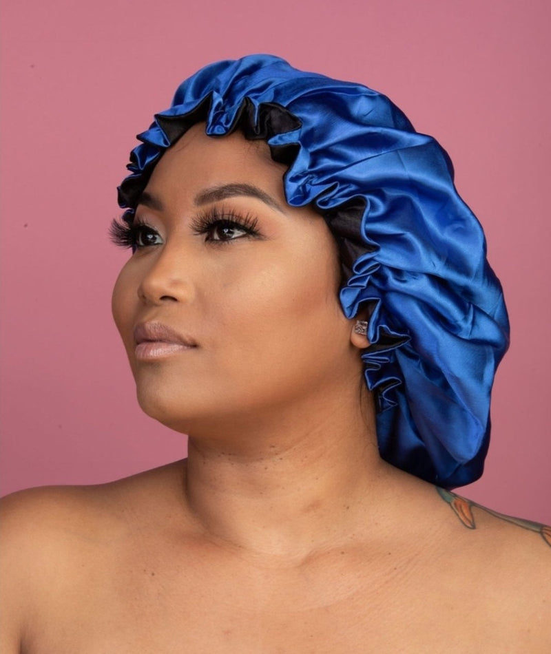 Royal Blue Double Layer Hair Bonnet - Kay Nicole Cosmetics